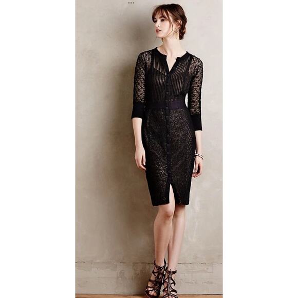 Anthropologie Beguile Byron Lars Mona Black Lace Button Front knit midi Dress 0 - Picture 12 of 12